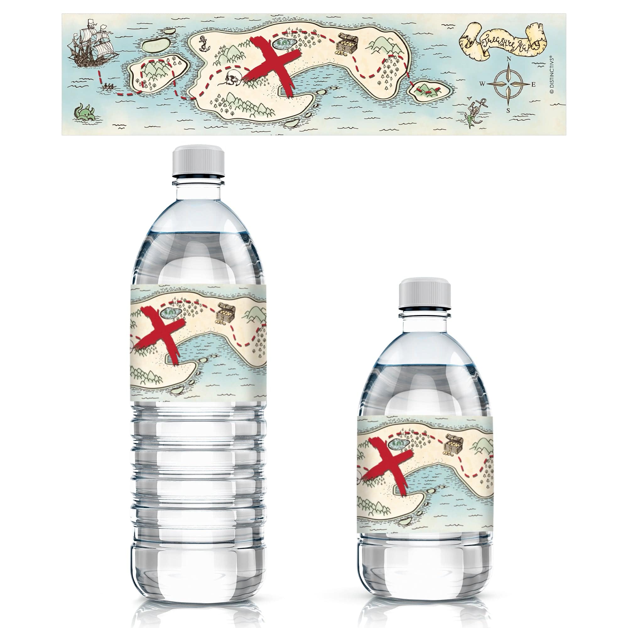 Pirate Party Water Bottle Labels, Treasure Map Theme - 24 Stickers